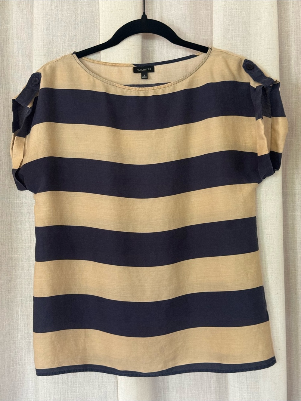 Talbots striped blue and tan Tencel blouse Size 2